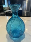 VTG BLENKO TURQUOISE  9” Blown Glass Blue Coin Dot B5