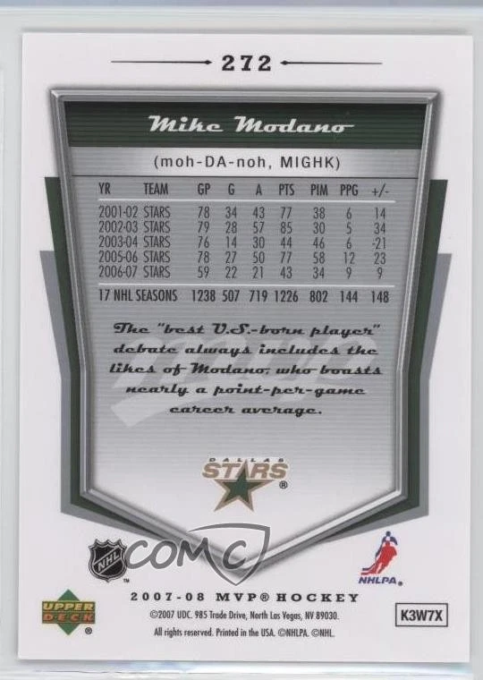 2007-08 Upper Deck MVP Mike Modano #272 HOF - Image 2 of 2