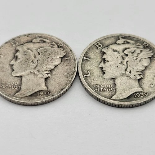 2 Mercury Dimes 90% Silver / 1935 & 1939-S / You Buy What You See