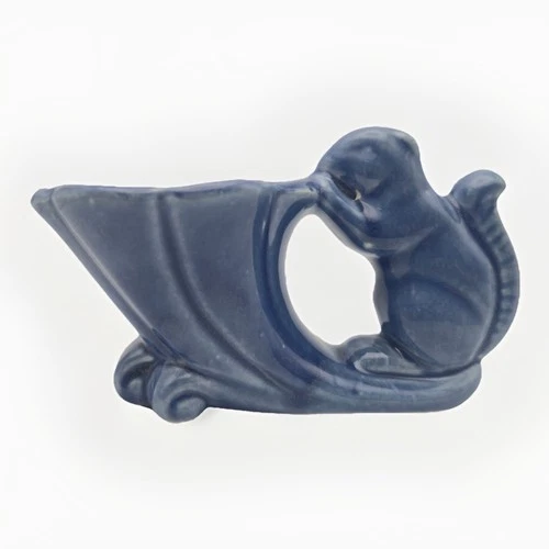 Adorable Vintage McCoy Squirrel Cornucopia Blue Planter