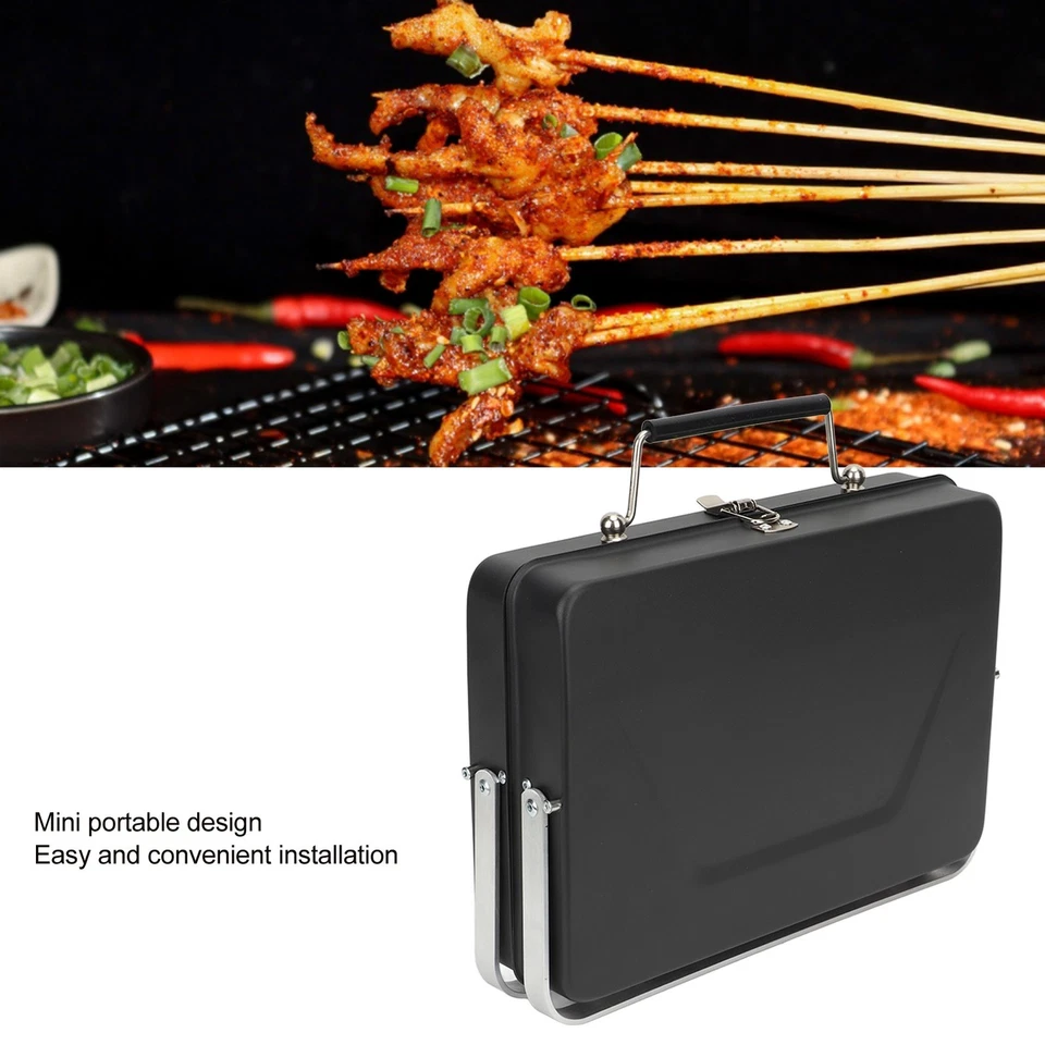 (Schwarz) Tragbarer Holzkohlegrill Zusammenklappbarer Notebook-Grill Für Camping - Bild 2 von 4
