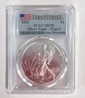2021 American Silver Eagle PCGS MS70 Type 1  FIRST STRIKE Flag Label