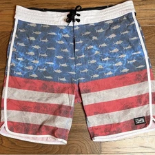 Pelagic American Flag Fish Board Shorts Swim Trunks Patriotic USA