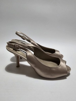 Dune Peeptoe Slingback Sandalen Schuhe mittelhohe Absätze UK Größe 4 silbermetallic 