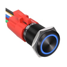 APIELE 16mm Latching Push Button Switch 12V DC On Off Black Shell with LED An...