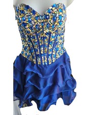 Alyce Paris Royal Blue Strapless Crystal Homecoming Cocktail Party Dress Size 2