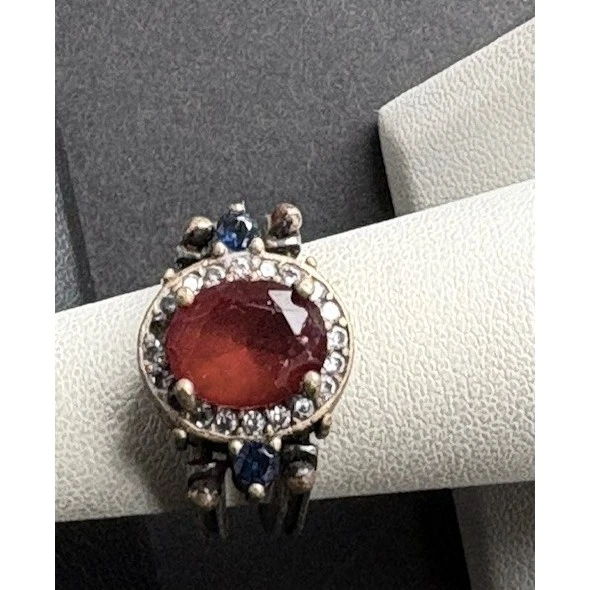 ANILLO FACIAL REVERSIBLE MULTIGEMA PLATA ESTERLINA 925 Y BRONCE TALLA 7,5 CIELO Foto 4 de 4