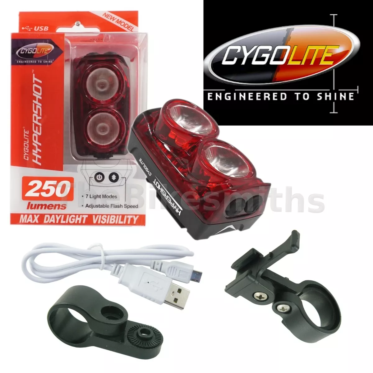 Cygolite Hypershot 250 Lumen Bike Rear Tail Light USB Recharge BRIGHT Hyper shot