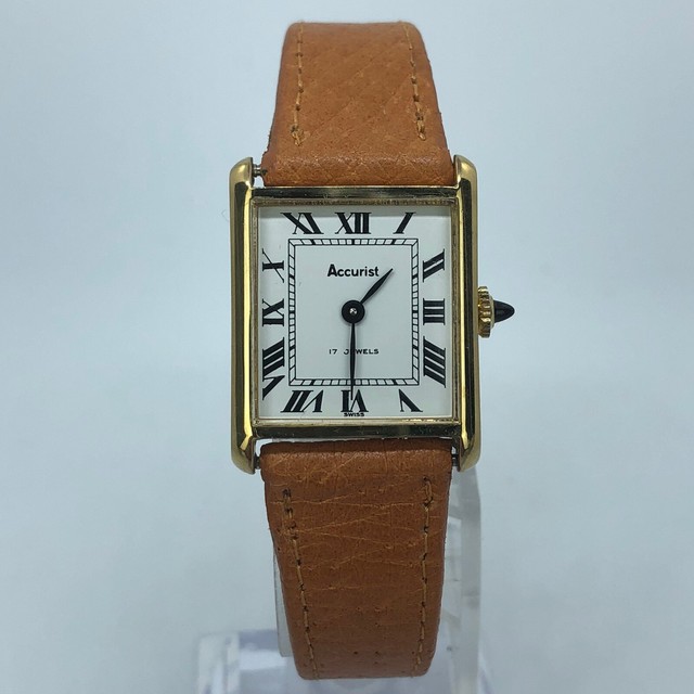 ACCURIST VINTAGE WIND UP WOMENS WATCH GOLD TONE 17 JEWELS BROWN LEATHER 22mm eBay