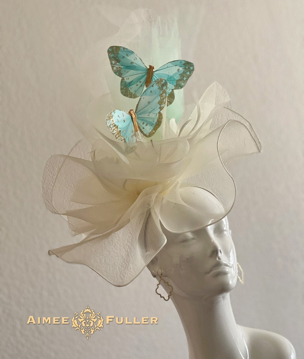 Kentucky Derby Hat Elegant Green Butterfly Fascinator Headband Statement Green Kentucky Derby Fascinator Hat: Wedding Race Day Headpiece main image 4
