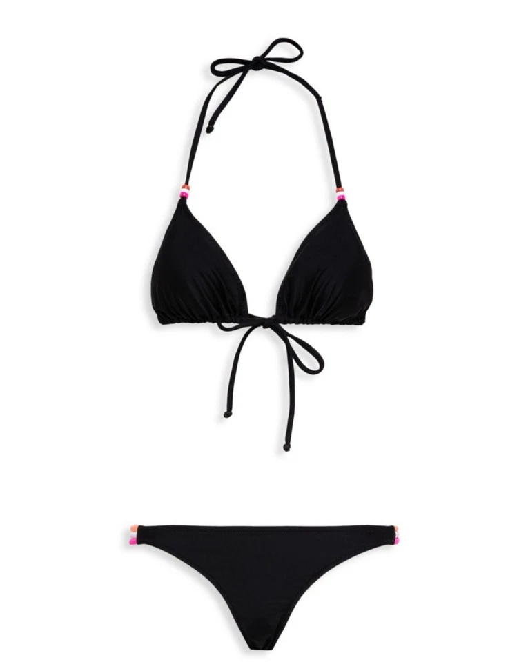 Sundek Swimwear Bikini 2 Piece XXL Cheeky Bottom XL Triangle Top Bead Black Pink - Image 2 of 4
