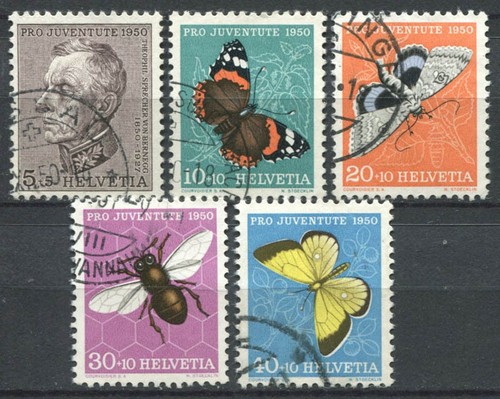 Schweiz 1950 Mi. 550-.554 gebraucht 100% Pro Juventute, Sprecher, Schmetterlinge