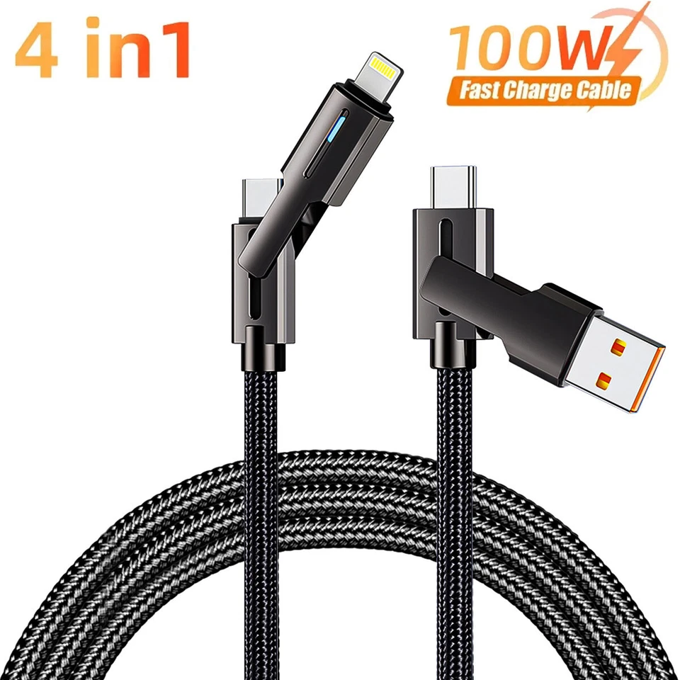 4 in1 USB C Cable 100W Fast Charging Cable Multi Charger Cord for iPhone Samsung - Image 2 of 4