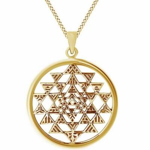 Authentic Sri Yantra Chakra Geometry Pendant Necklace in 14K Yellow Gold Plated Sterling
