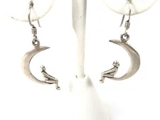 Girl on a Crescent Moon Sterling Silver Dangle Drop Earrings 1 3/8" Pre-Owned