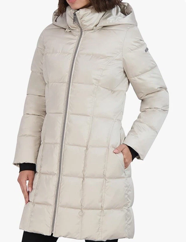 Tahari Women’s maxi Puffer Jacket Zipper Front Detachable Hood Storm Cuff 36” XS - Image 3 of 4