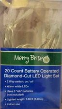 Diamond Cut Warm White LED Light Set Battery Operated 20 LEDs Christmas NEW