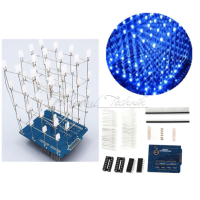 3D 4X4X4 Light Cube Kit Arduino Shield LED Precise DIY Kit Blue