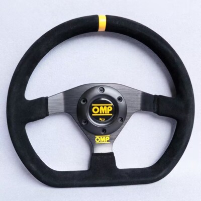 320mm OMP D style Suede Leather Thickened Spoke Flat Sport Steering Wheel #Y