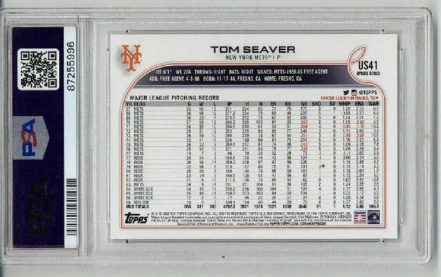 Tarjeta Topps 2022 actualización #us41 Tom Seaver New York Mets PSA 10 SP LOW POP RARA Foto 2 de 2