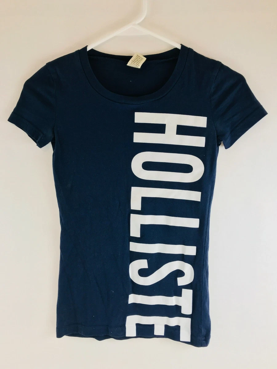 Hollister T-Shirt Women's Size XS Navy Blue Short Sleeve Crewneck *Brand  Print*