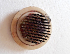 VTG Flower Arranging Vase Metal Spikes Frog 1.75" round White Plastic Base