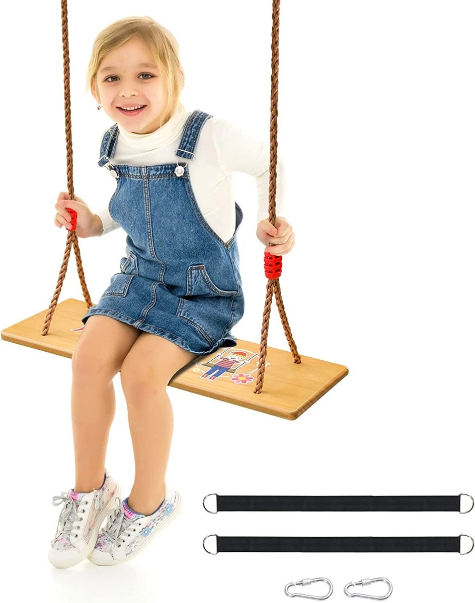 Wooden Swing Seat with Cartoon Pattern，Tree Swing for Kids and  Adults（23.6X 7.9