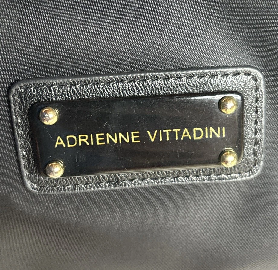 ADRIENNE VITTADINI BLACK NYLON LEATHER QUILTED BAG TOTE DUFFLE PUFFER TRAVEL - Image 2 of 4