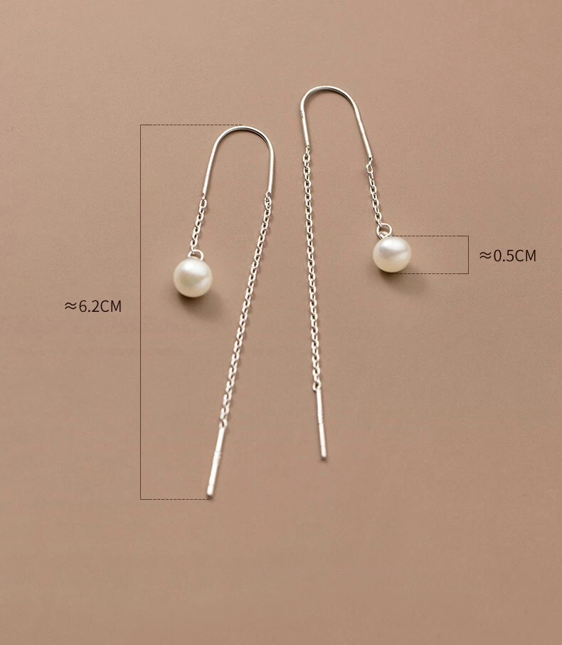 925 Sterling Solid Silver 5Mm Freshwater Pearl Threader Pull Through Earrings - Image 2 of 4