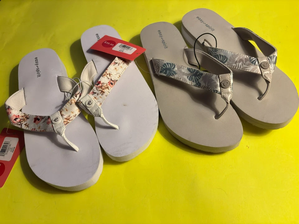 2 PARES DE SANDALIAS DE TANGA EASY SPIRIT ESTAMPADO DE FLORES CORREAS PARA MUJER TALLA 11 ¡TOTALMENTE NUEVAS! Foto 2 de 4