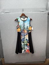 Just Love Sleeveless A-Line Dress With Cityscape & Floral Print Size L