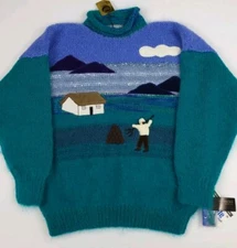 Vintage Rosemarie B Mohair Cabin Outdoor Scenic Pattern Sweater Rare NWT Ireland