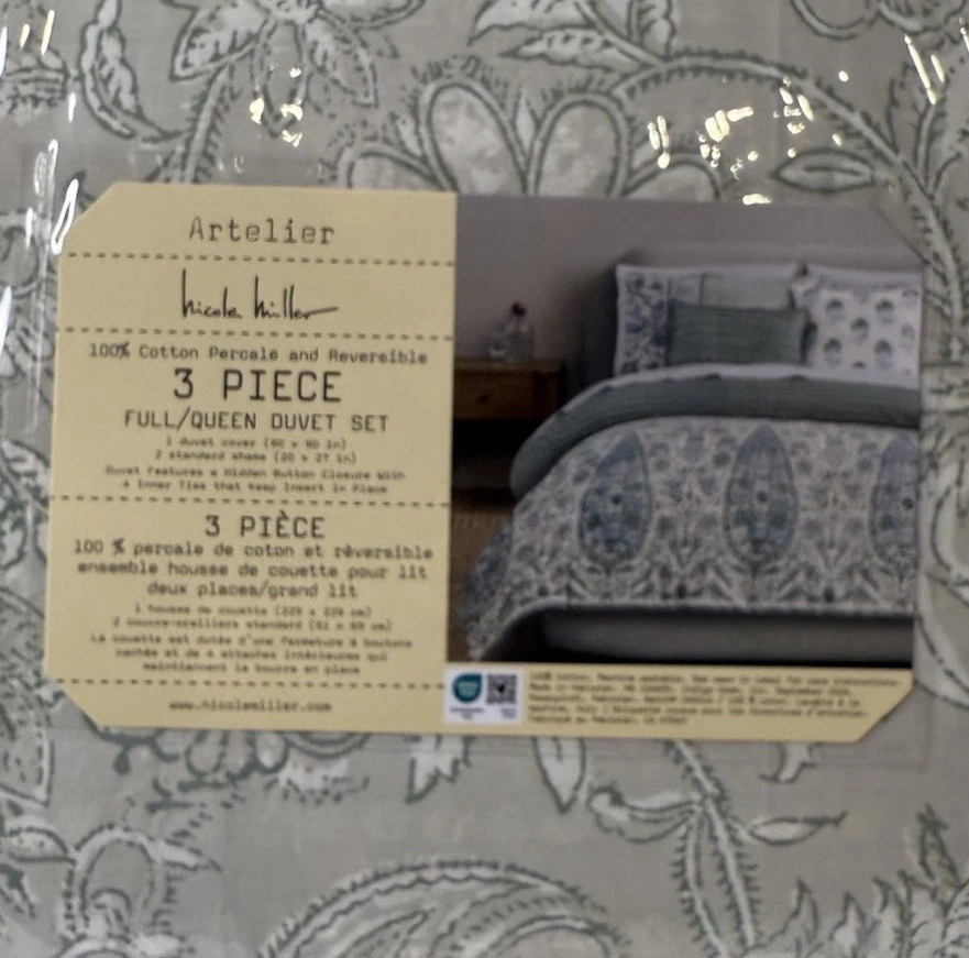 Funda nórdica floral reversible de cachemira azul FULL QUEEN 3 piezas Nicole Miller Artelier Foto 4 de 4