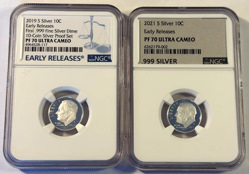 2019s & 2021s Roosevelt .999 Silver Dimes PF70 Ultra Cameo NGC, Early Releases!