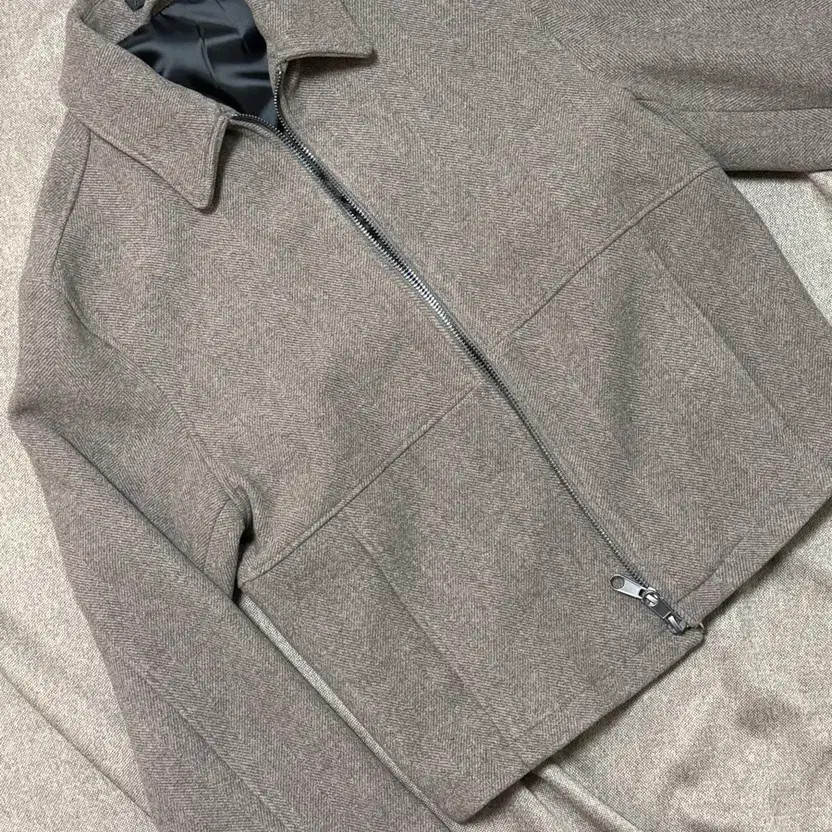 Zara Herringbone Pattern Jacket Silver Zipper Cas… - image 2