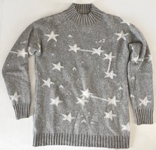 Aim for the Stars Mock Neck SweaterGo Sweater women gray with white stars M - EC