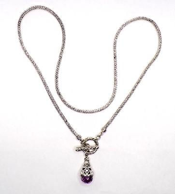 Sterling Silber Amethyst Lariat Halskette - Handwerk balinesisches Design