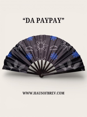 #ad Haus of Brev DA PAYPAY Filipino Design Festival Hand Fan Black Blue White $20.00