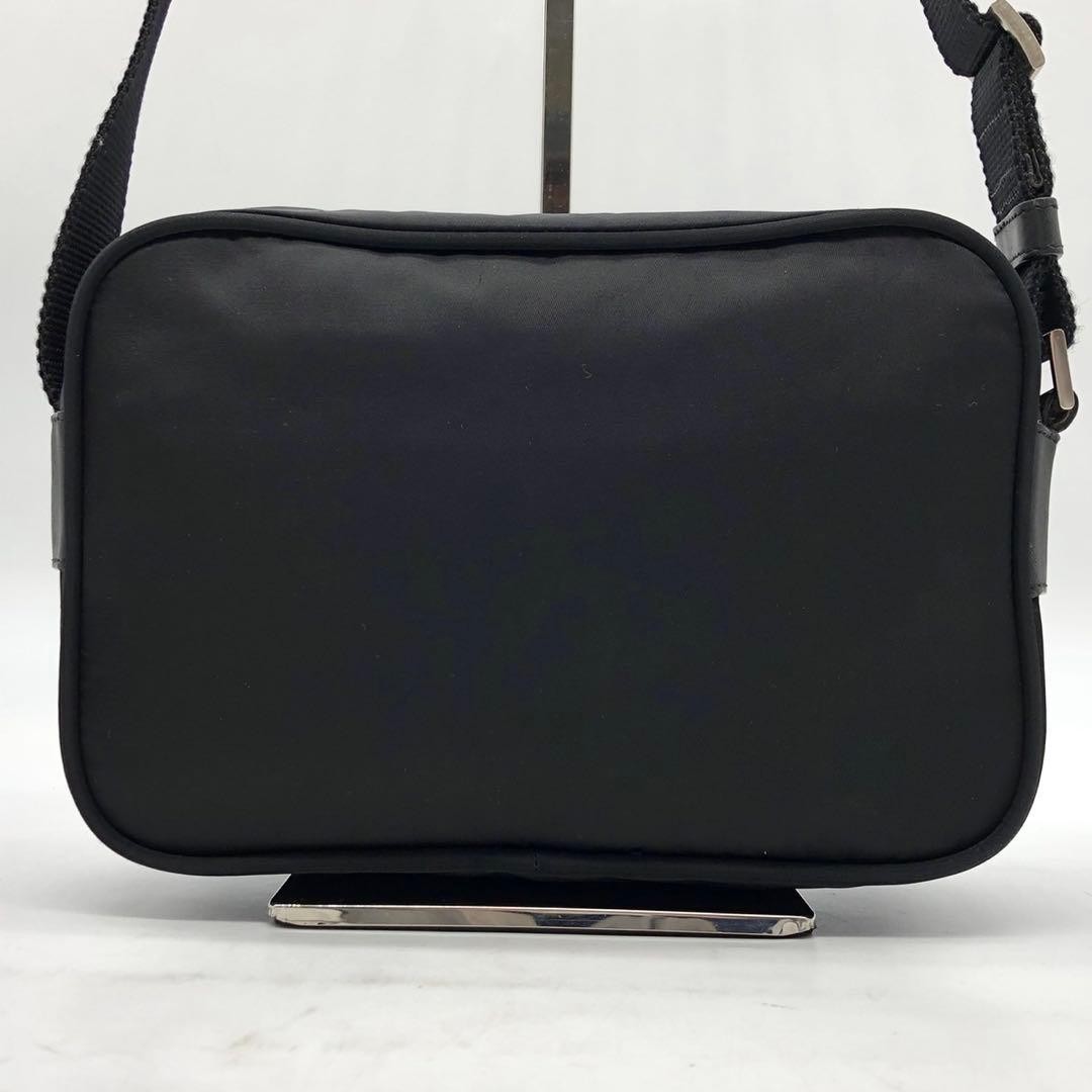 PRADA Shoulder Bag Triangle Logo Plate Silver Hardware Nylon Leather Black thumbnail 3