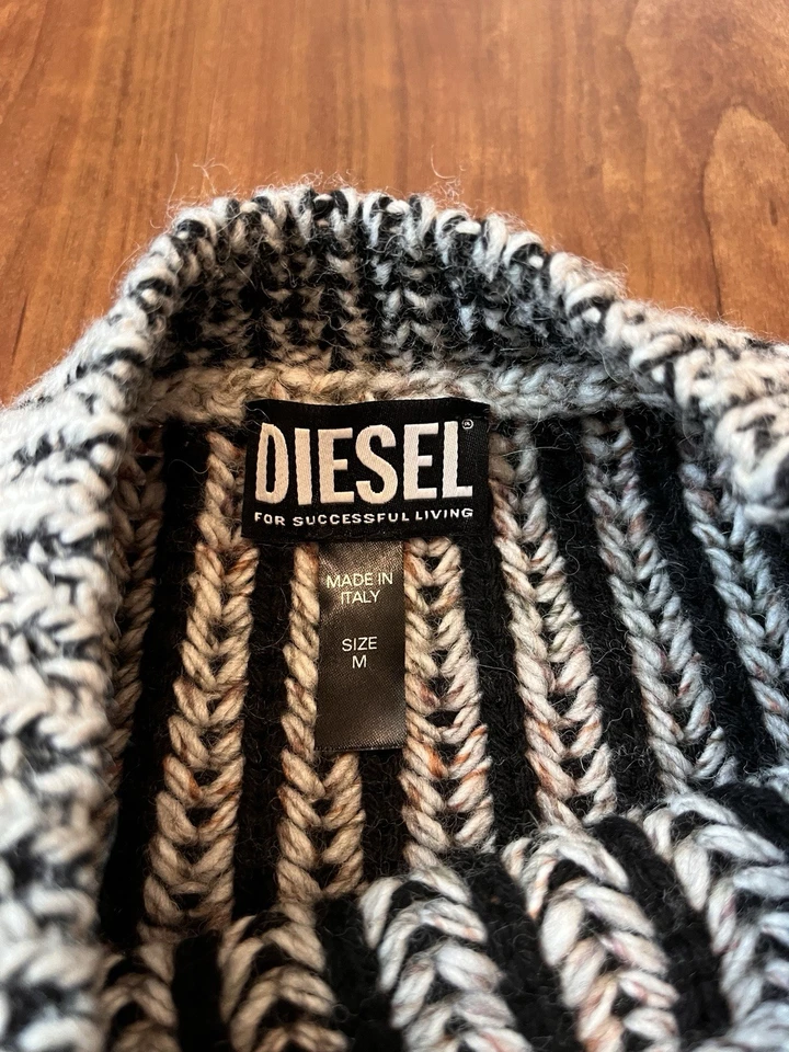 DIESEL K-Oakland Mens Jumper M Pullover Wool Blend Knitted Crew Neck Gray/Black - Image 4 of 4