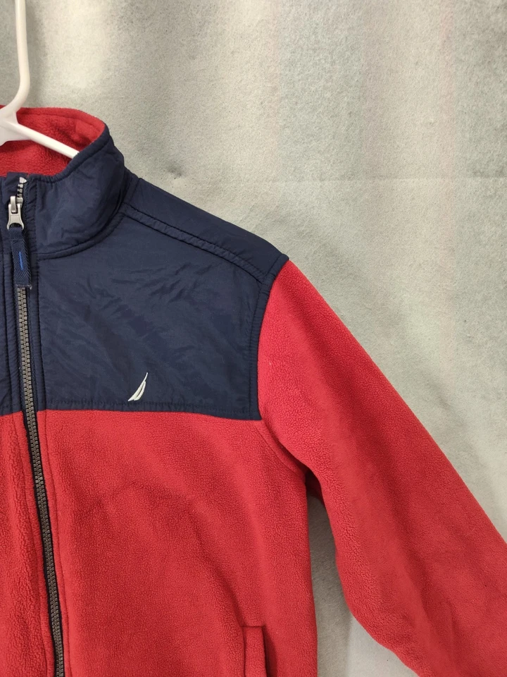 Chaqueta grande para niños Nautica roja bloques de colores nailon cremallera completa polar polar ropa exterior Foto 3 de 4