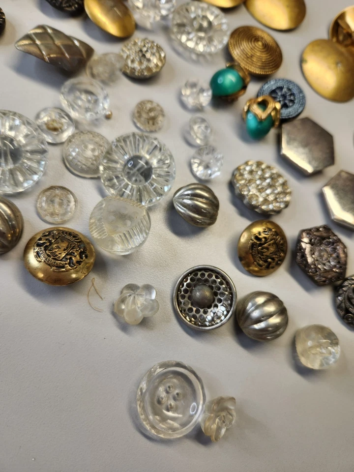 Lot of 60 Vintage Buttons Metal Glass Multicolor - Image 3 of 4