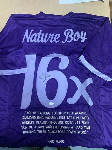 Ric Flair Signed Autographed Custom Purple Stats Jersey JSA WWF Pro Wrestling
