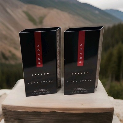 (2) PRADA CARBON LUNA ROSSA EAU DE PARFUM SAMPLE SPRAY 0.04 FL OZ / 1.2 ML NEW
