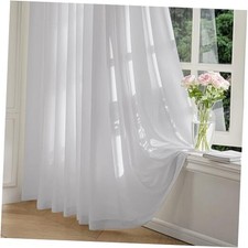 Sheer Non-See-Through Curtains for Bedroom, Faux 52"W x 96"L Pack of 2 Grey