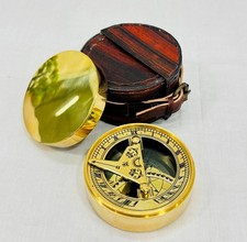 Vintage Brass Sundial Compass With Leather Case For Hikers, Travelers  Antique