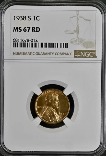 1938-S Lincoln Wheat Cent NGC MS 67 RD     012