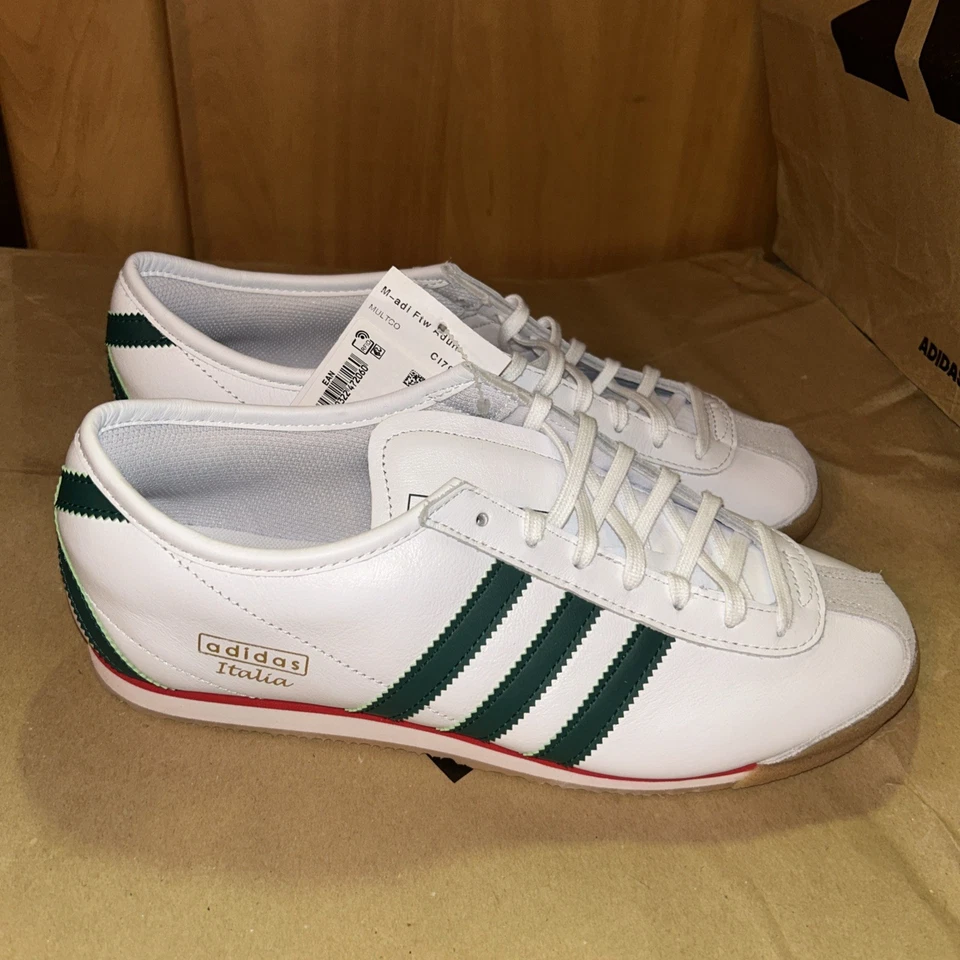 Adidas Original Italia 70 Trainer taglia UK 8,5 nuove senza scatola bianco/verde/rosso JS1325 - Immagine 2 di 4