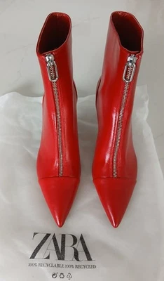 NEW ZARA red zip up front ankle boots size 6 NEW - Image 1 of 3