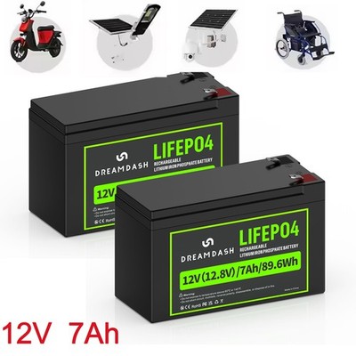 2/1X LiFePO4 Akku 12V 7Ah Lithium Batterie BMS für RV Solar Boat Schwarz